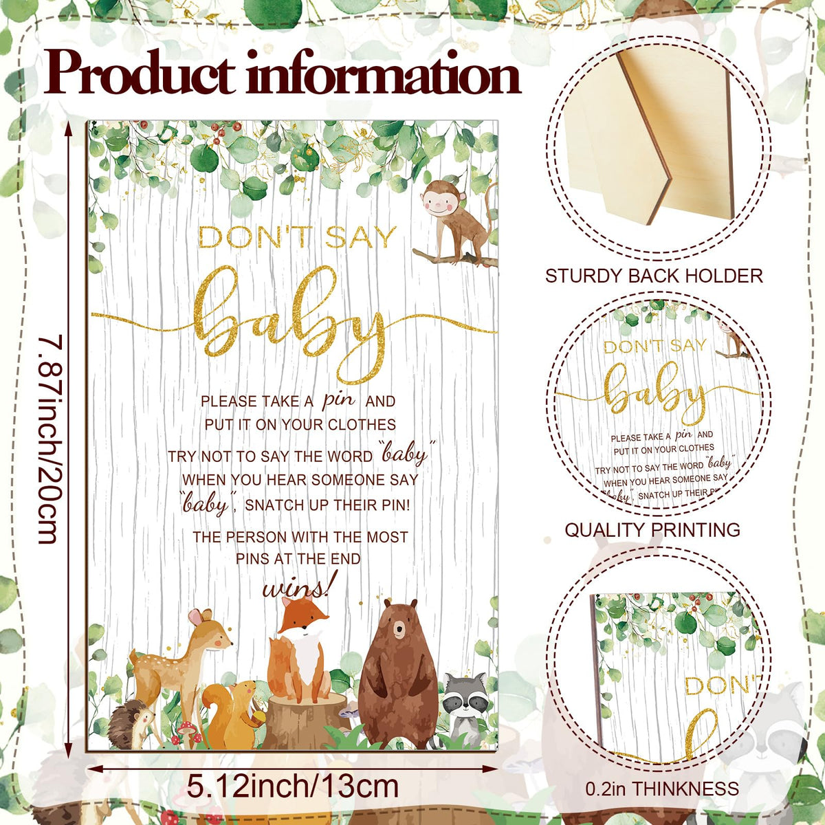 Patelai baby shower cards featuring forest animals for guest activities