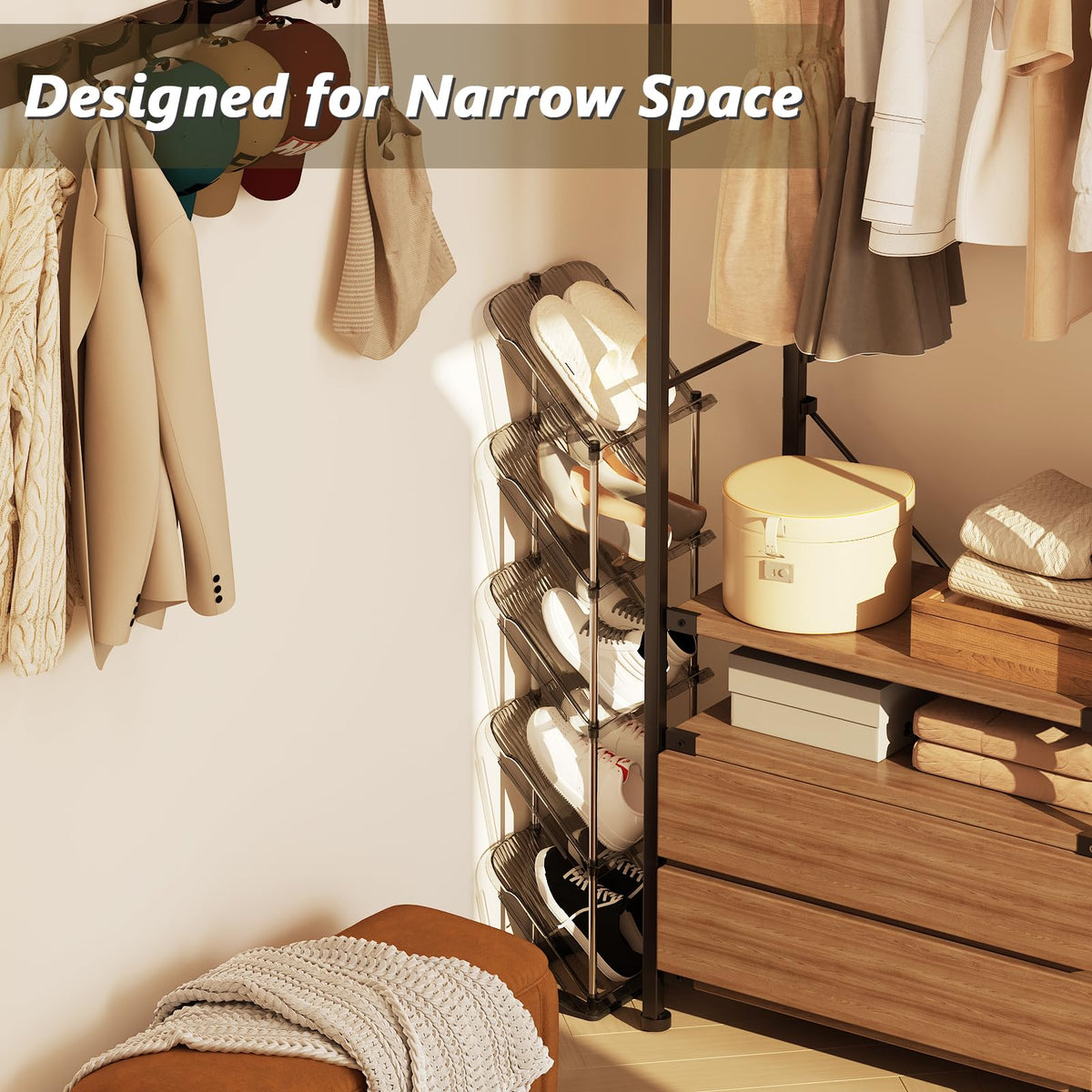 Patinao 2-Pack sloping rack side view enables easy access to shoes.