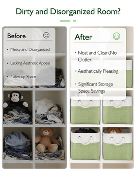 Patvingot white-green bins for towels and laundry in any room