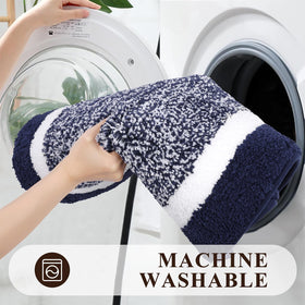 Pauwer plush navy bathroom rug set remains durable after machine washes