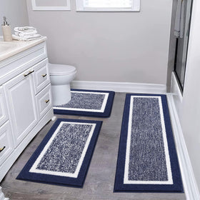 Pauwer 3-piece bath mat set navy with non-slip plush rugs for bathroom floors