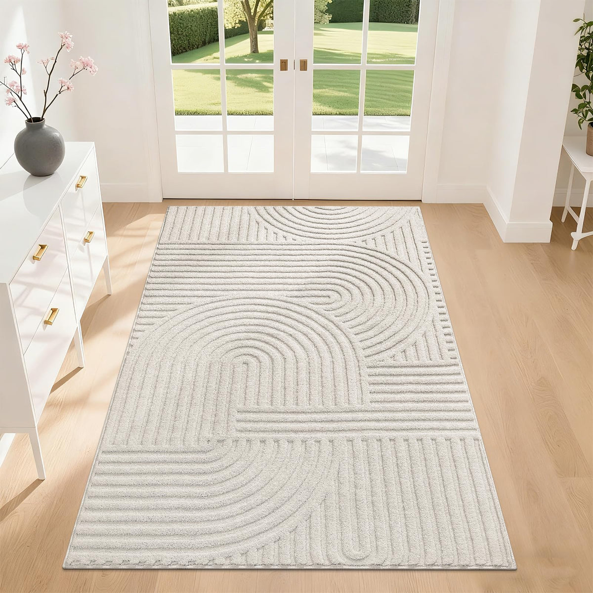 Pauwer 3x5 beige washable rug with plush high low texture for cozy floors