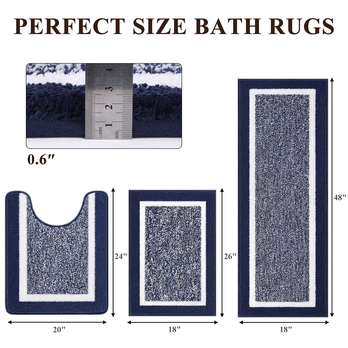 Pauwer 18x26 navy bath mat provides soft cushioning underfoot