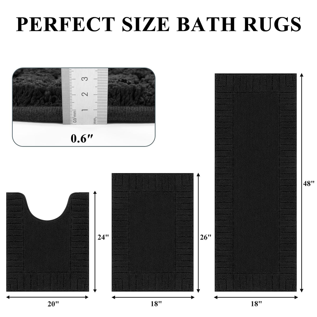 Pauwer U-shaped toilet mat with black set emphasizes non-slip stability
