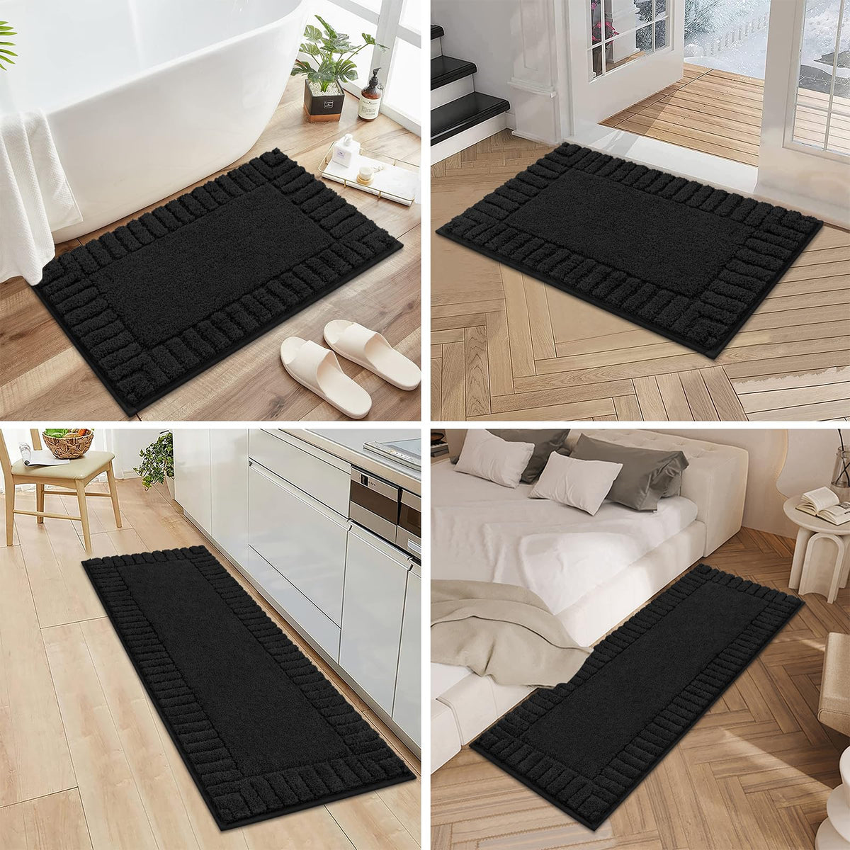 Pauwer rug set arranged around tub and vanity for cohesive style