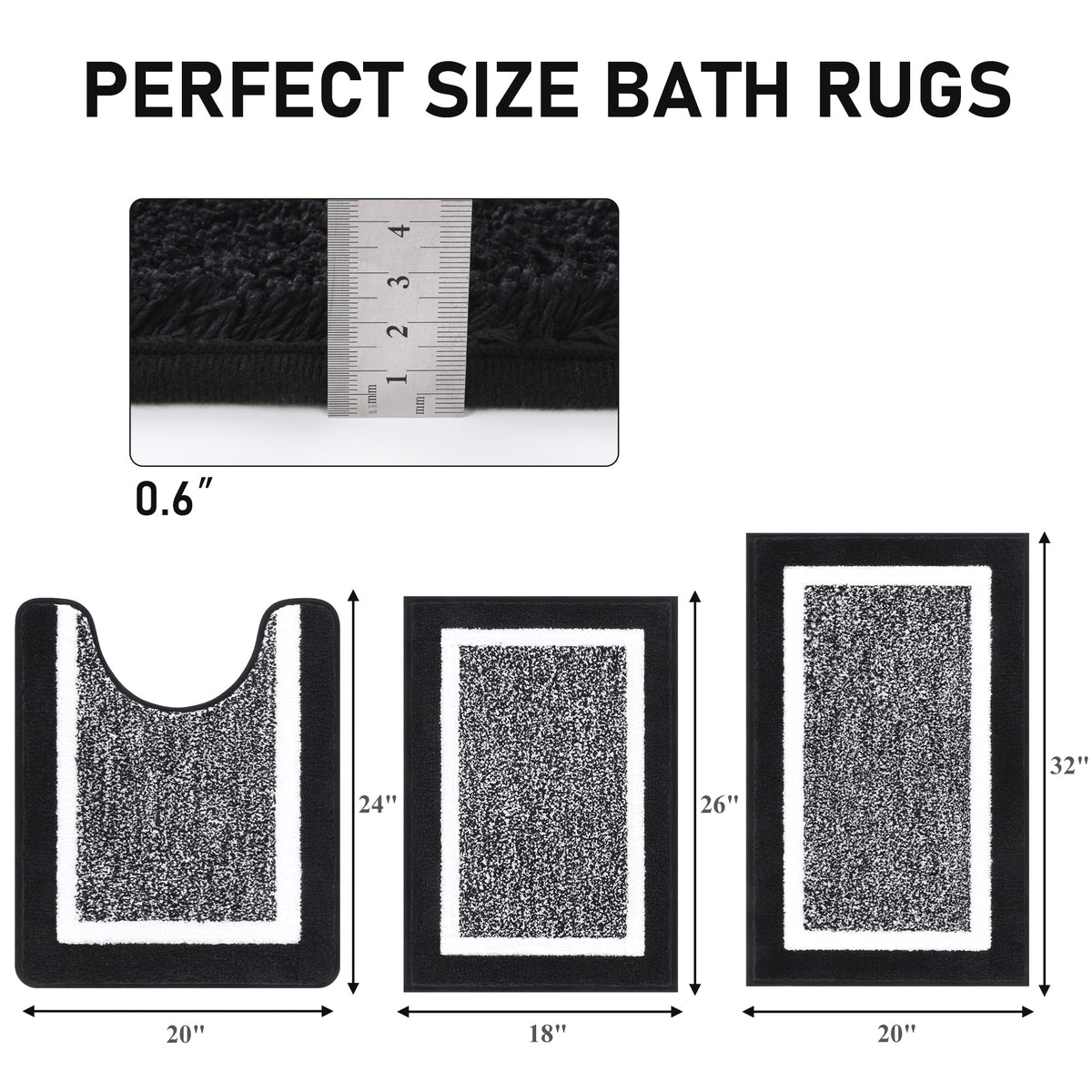 Pauwer versatile bathroom rug set suitable for tub and vanity areas.