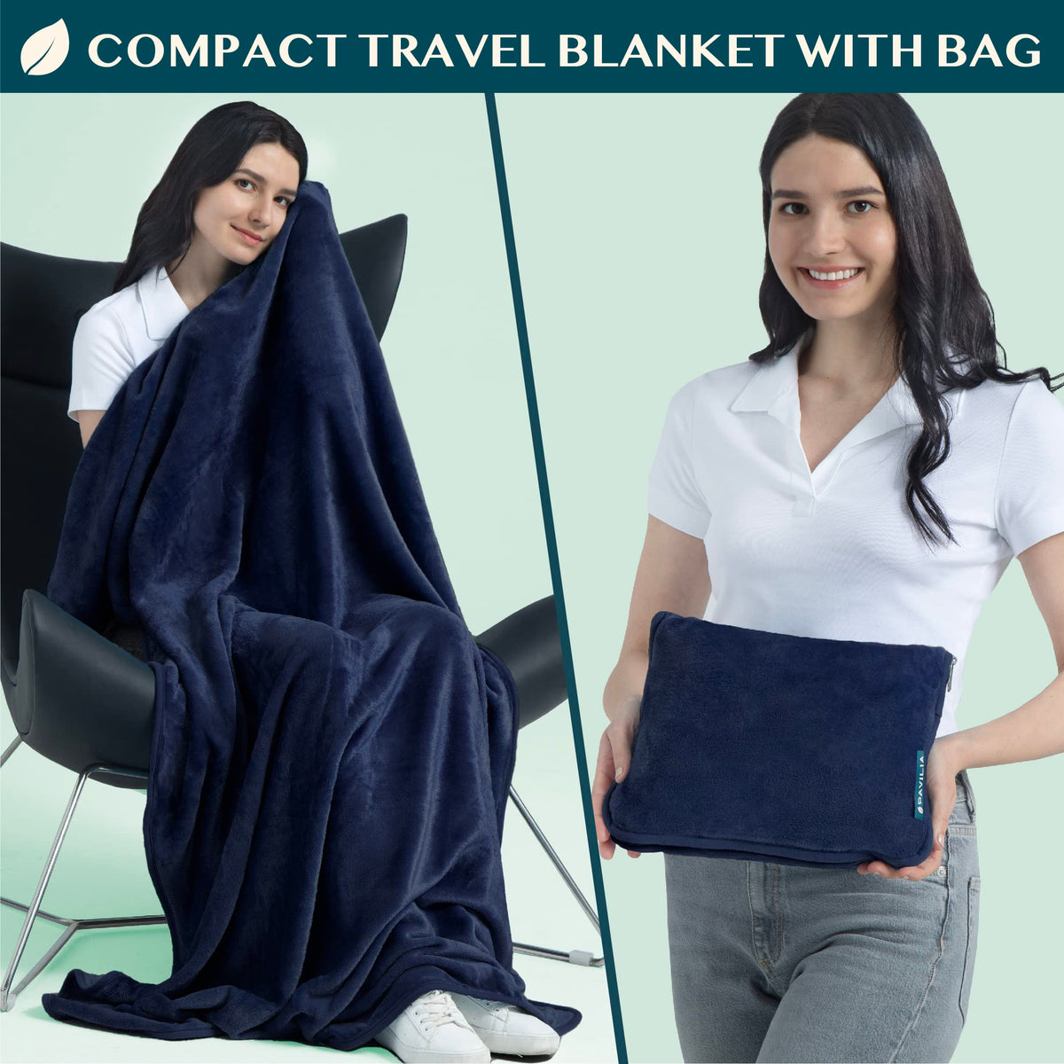 PAVILIA microfleece plane blanket offers warmth on long flights.