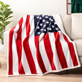 Pavilia Patriotic Blanket 50x60 size shown for compact warmth.