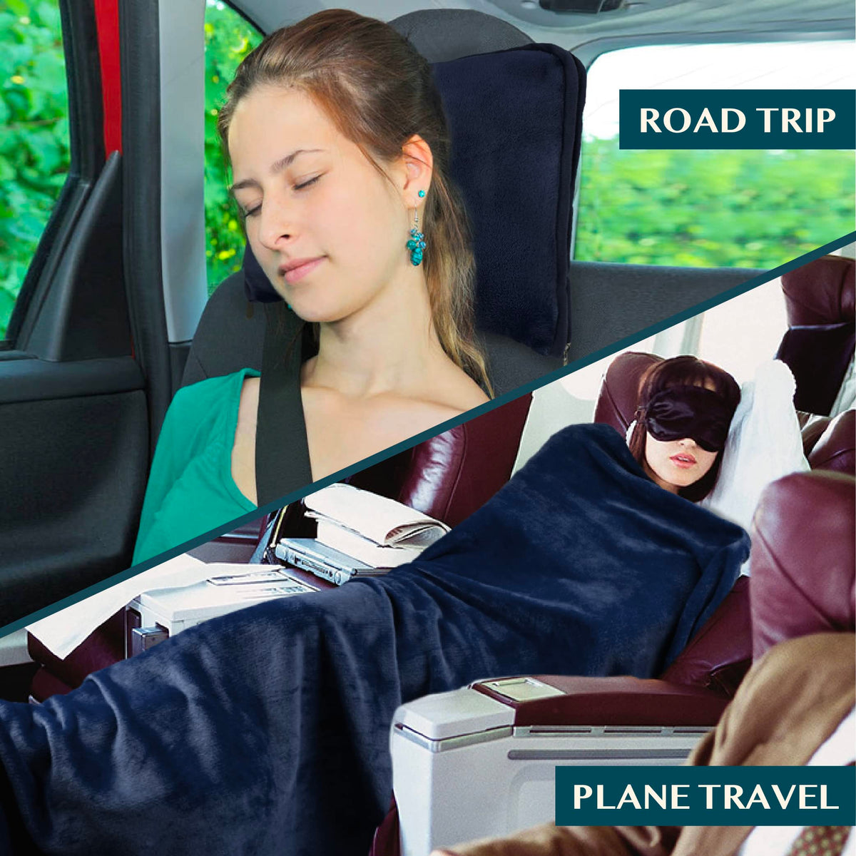 PAVILIA built-in pillow pouch converts the blanket into a headrest.