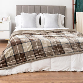 PAVILIA plaid sherpa close-up texture showing plush softness