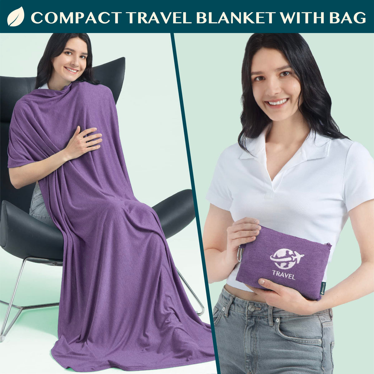 PAVILIA blanket folded in bag for compact packing