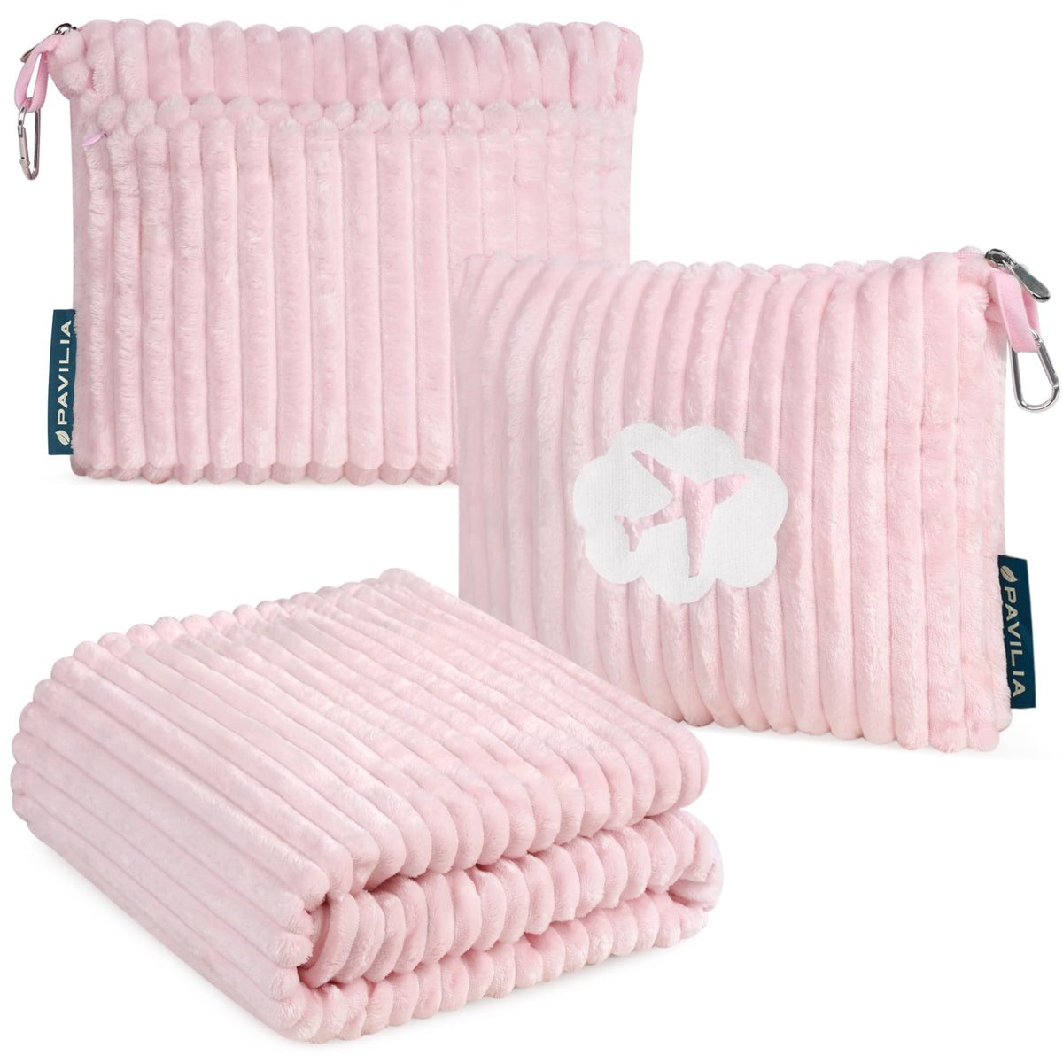 PAVILIA travel blanket folded into pillow for compact packing and soft support