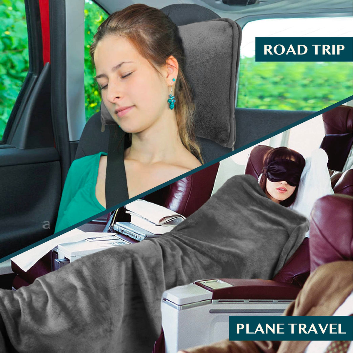PAVILIA travel blanket luggage-strap-attachment keeps it secure on luggage