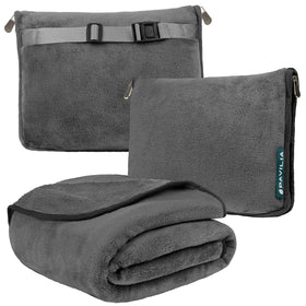 PAVILIA travel blanket and pillow in one folded form for portable aircraft comfort