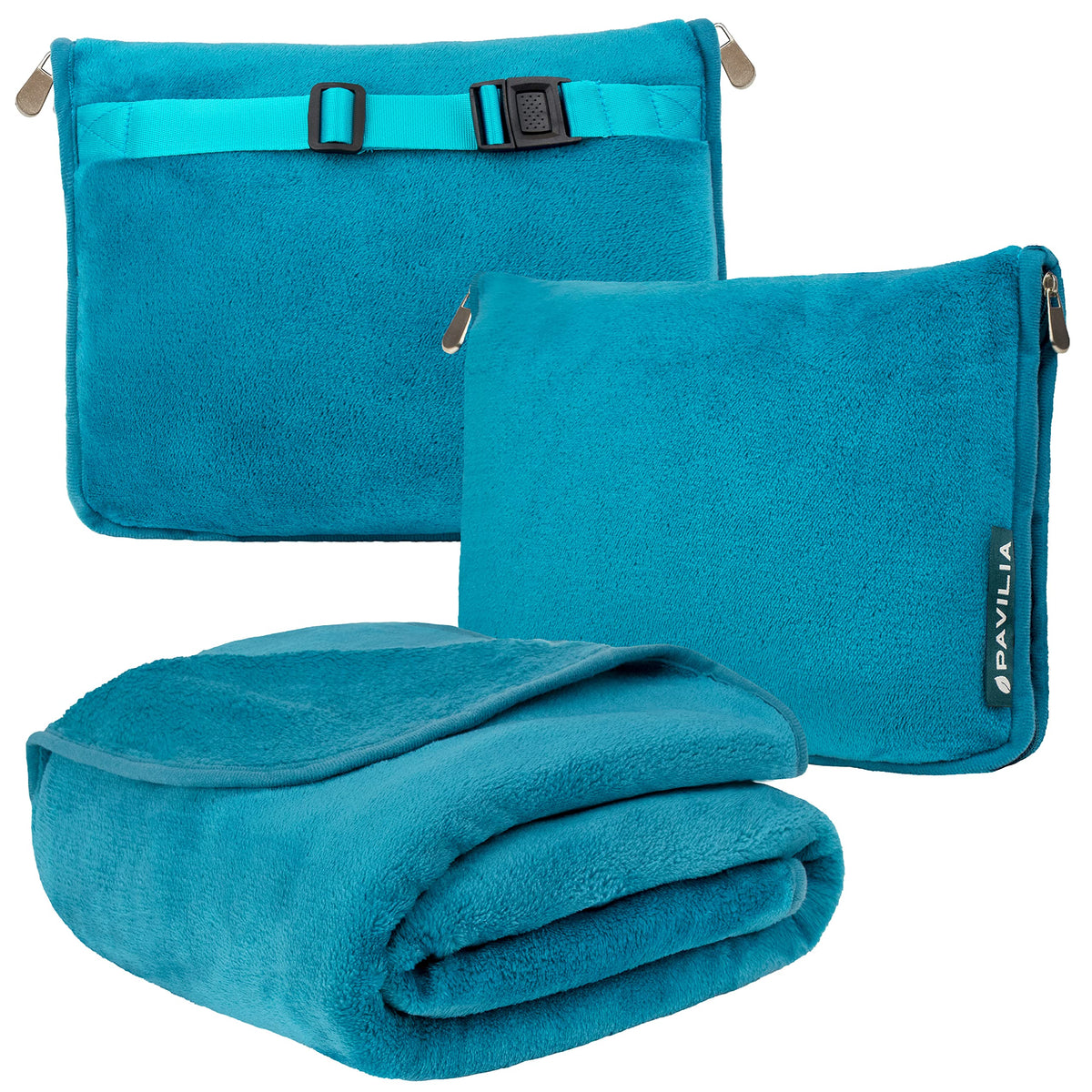 PAVILIA travel blanket pillow setup for dual use on the go