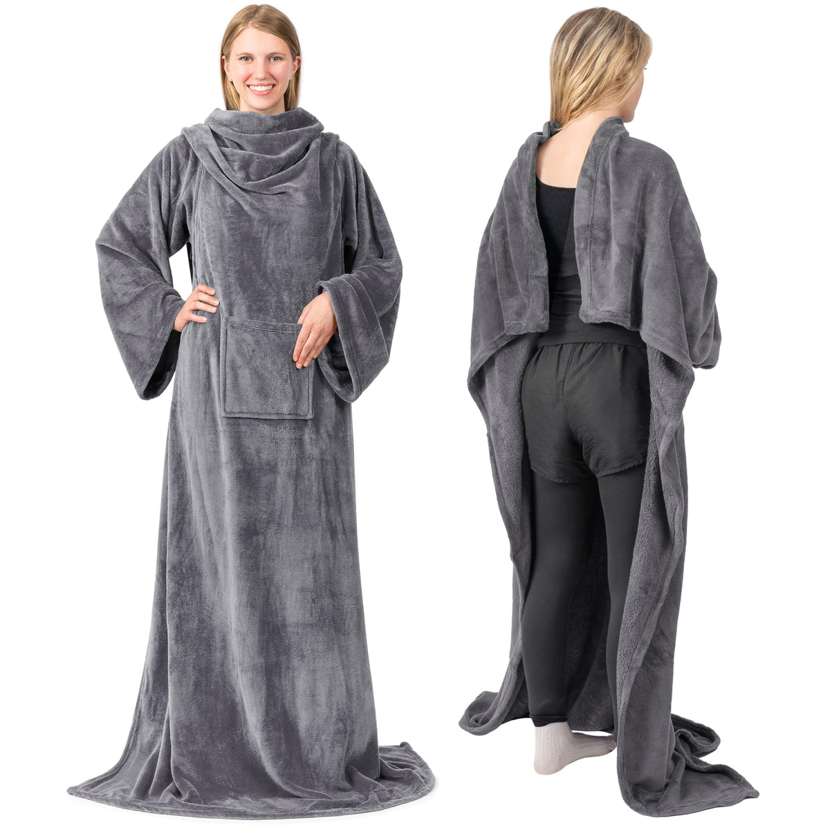 PAVILIA blanket front-pocket keeps essentials within easy reach.
