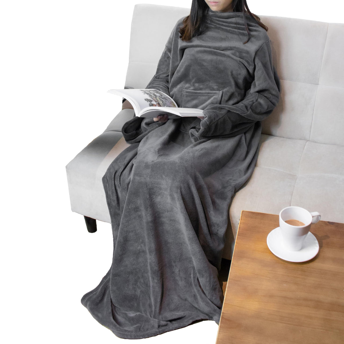 PAVILIA wearable blanket sleeves enable arm mobility during cozy TV time.