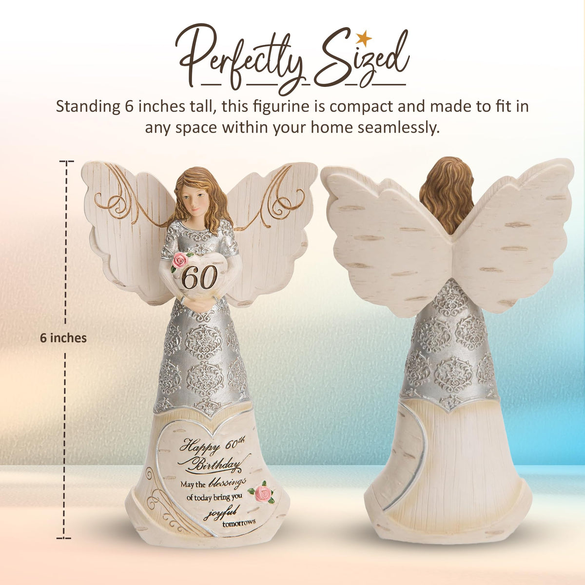 Pavilion Elements Guardian Angel Figurine displays the 60th birthday inscription