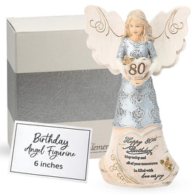 Pavilion Happy 80th Birthday angel figurine with a silver finish, a timeless keepsake for shelves.