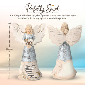 Pavilion 6-inch angel figurine features silver gown and rose detailing for peaceful decor.