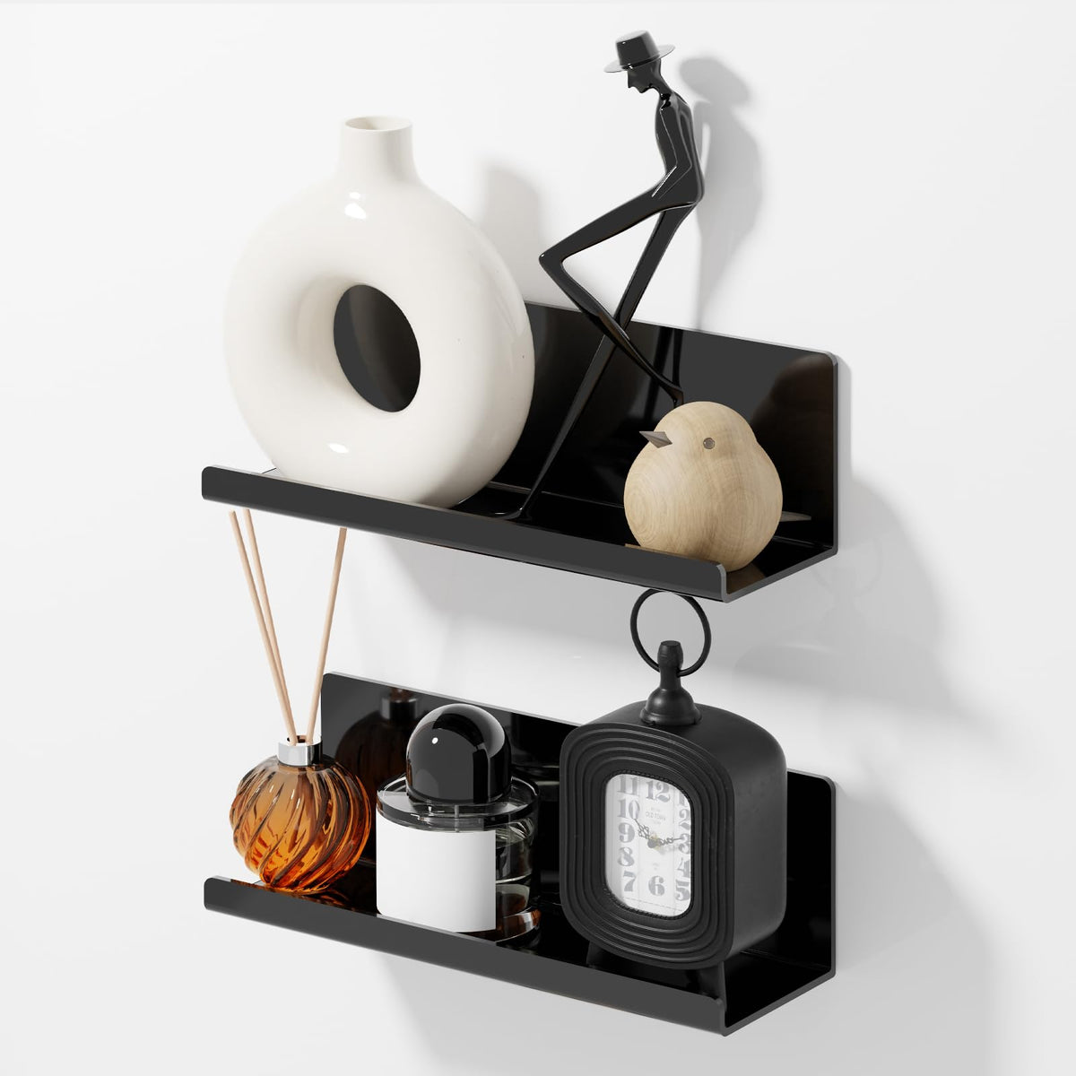 PAVSTINE acrylic floating shelf on wall with no-drill installation for a sleek kitchen display