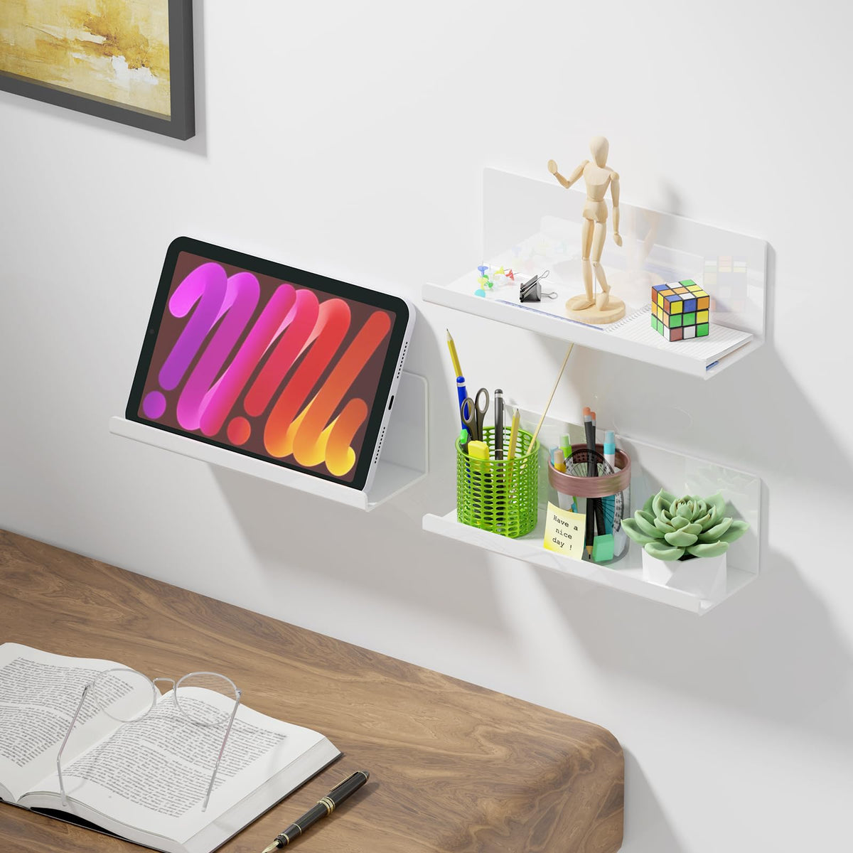PAVSTINE 12-inch shelves offer ample display space for toiletries.