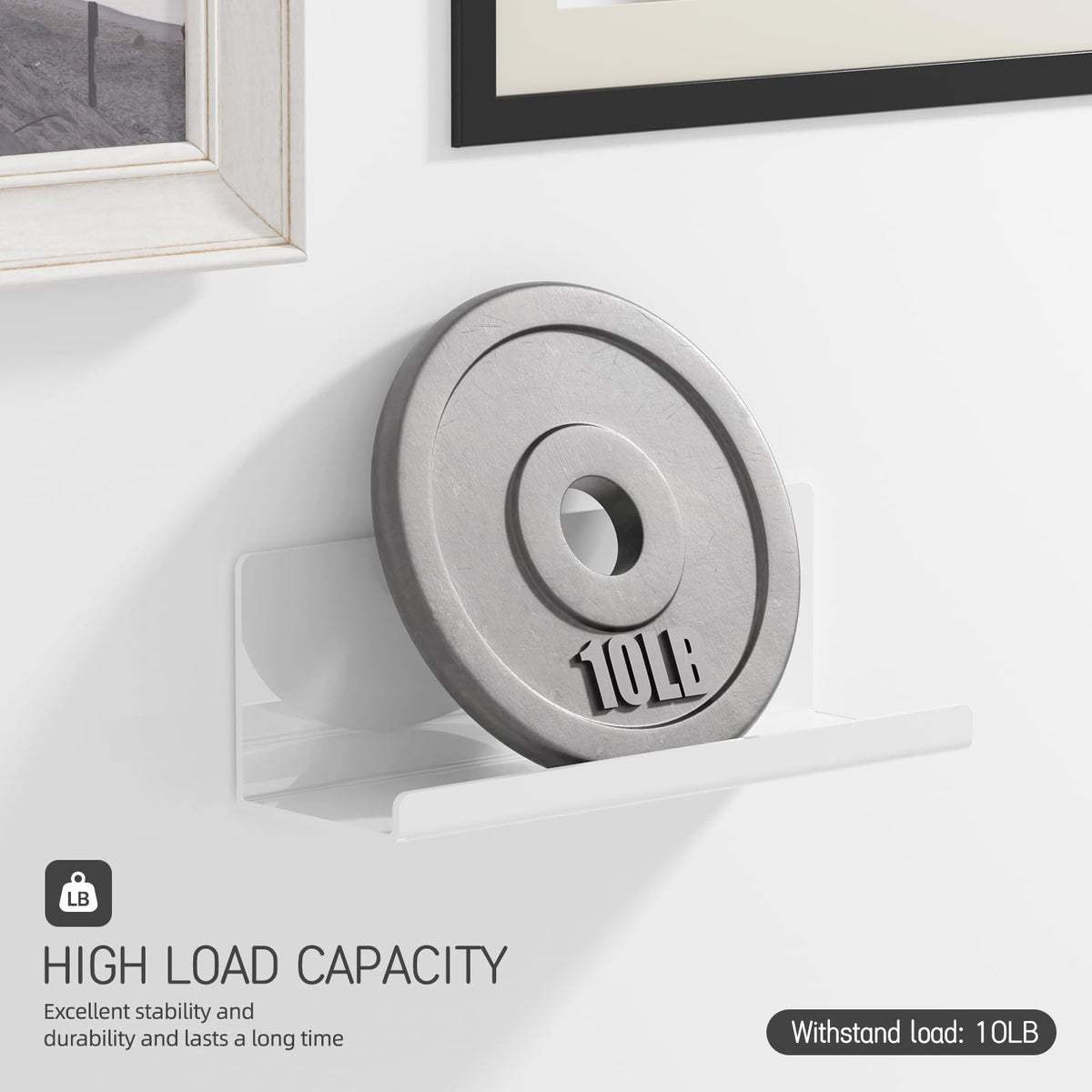 PAVSTINE acrylic wall floating shelves provide bathroom storage for essentials.