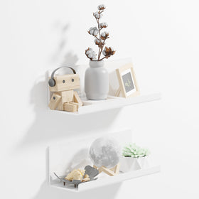 PAVSTINE acrylic wall floating shelves in white, front view highlighting sleek, rust-free storage and space-saving display.