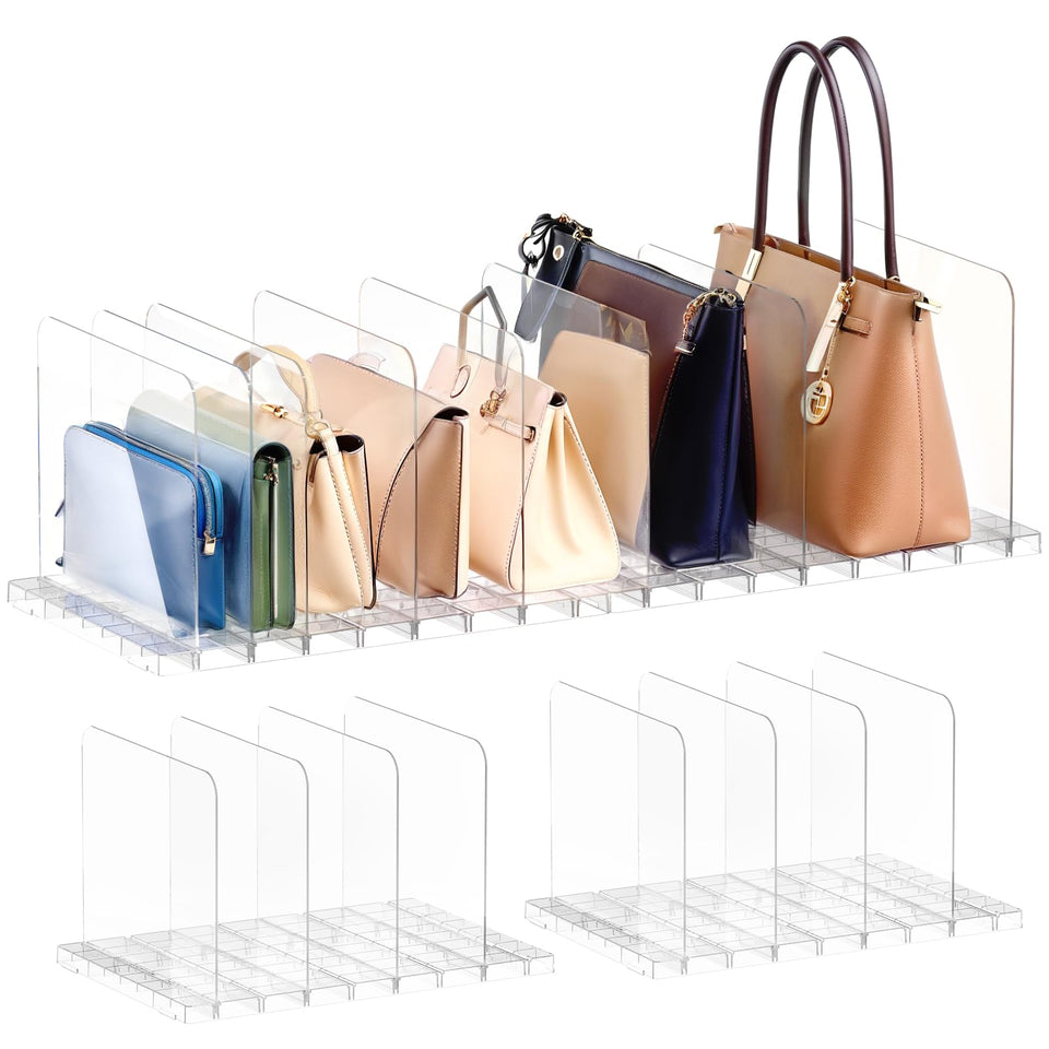 PAVSTINE Purse Organizer in closet with stackable base, showcasing organized bags.