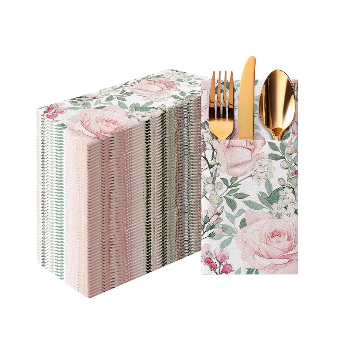 PAW Decor Linen Feel Napkins with built-in flatware pocket keep silverware neat on an elegant wedding table.