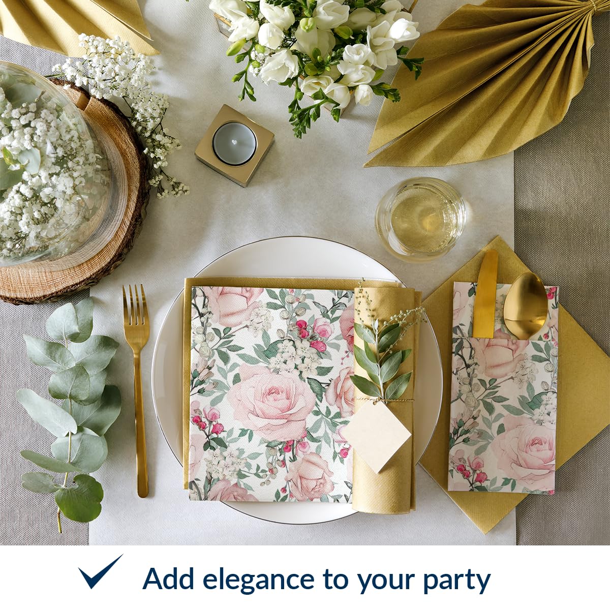 PAW Decor napkins unfolded to 16x16 inches for generous table settings.