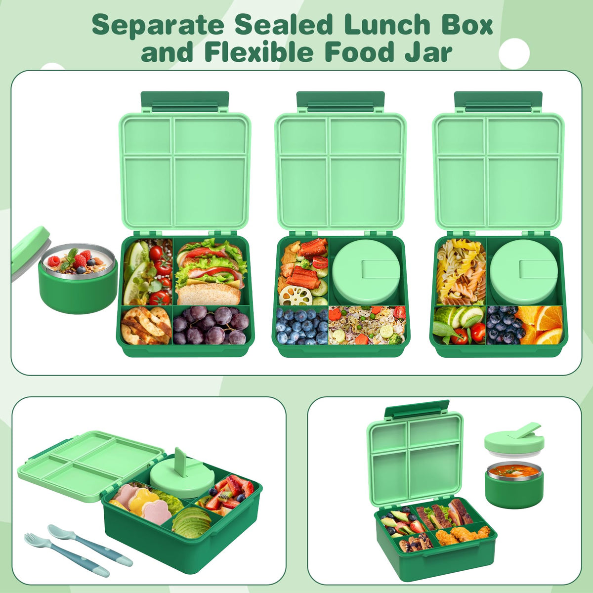 Pawtong kids leakproof lunch container with four compartments prevents flavor mixing.