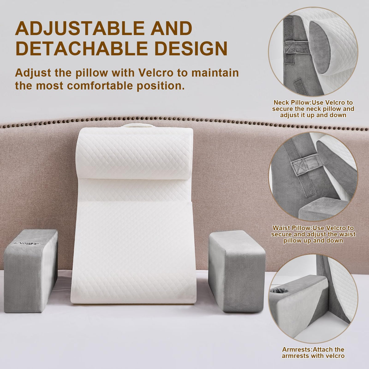 Paxato bedrest pillow features a convenient carry handle for easy transfer.