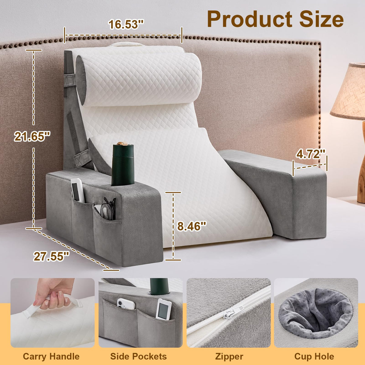 Paxato ergonomic backrest pillow provides upright comfort for lounging.