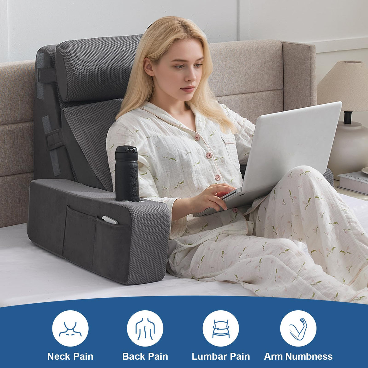 Paxato portable backrest with Velcro components easy to move between bed and sofa