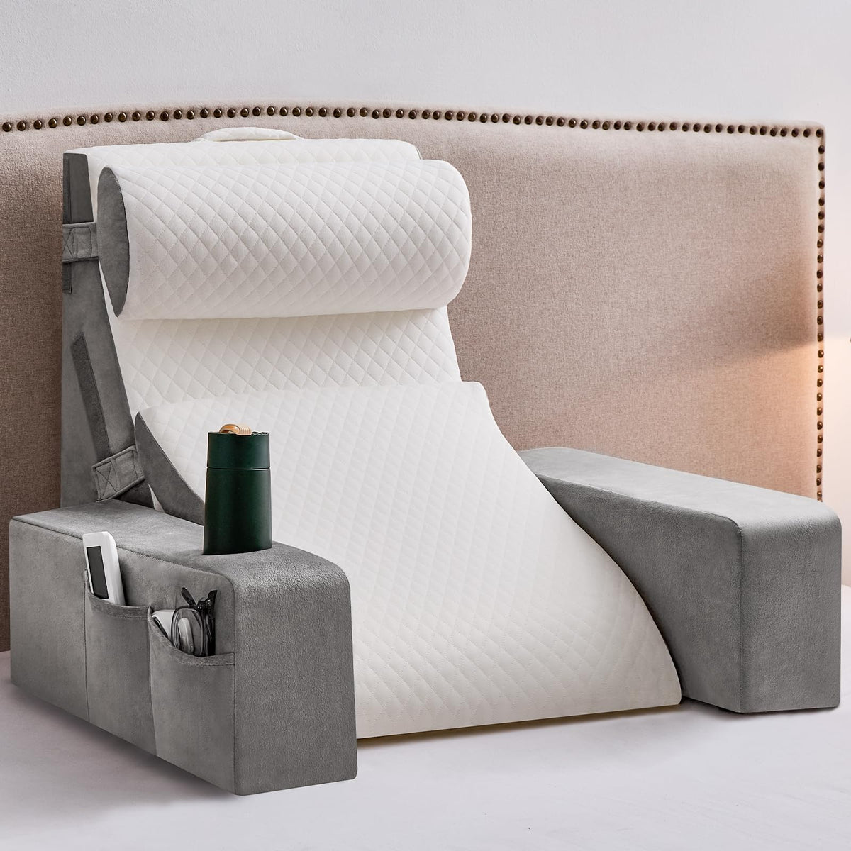 Paxato reading pillow with armrests offers bed reading support and posture relief.
