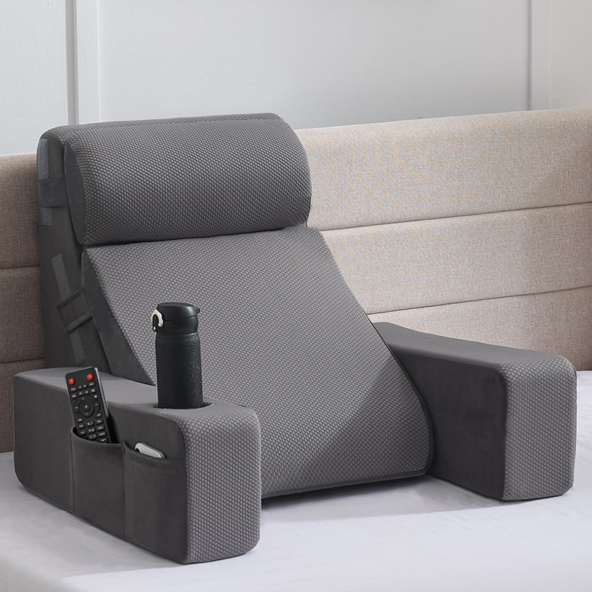 Paxato reading pillow bed backrest with arms providing cozy reading support