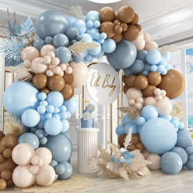 PAXILE 412Pcs Balloon Arch Kit with 18-inch balloons in brown and dusty blue for elegant decor.