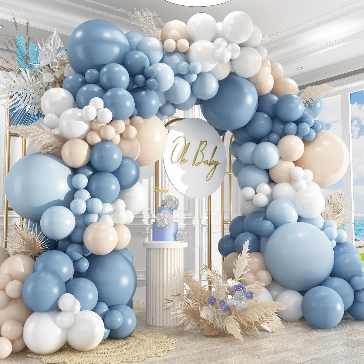 PAXILE dusty blue balloon arch kit as a sophisticated backdrop