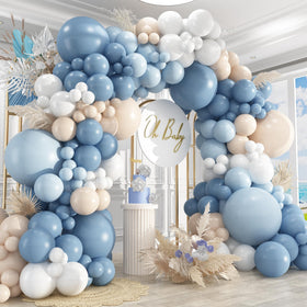 PAXILE dusty blue balloon arch kit as a sophisticated backdrop