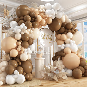 Paxile neutral balloon arch kit with 18-inch brown balloons for elegant birthday decor