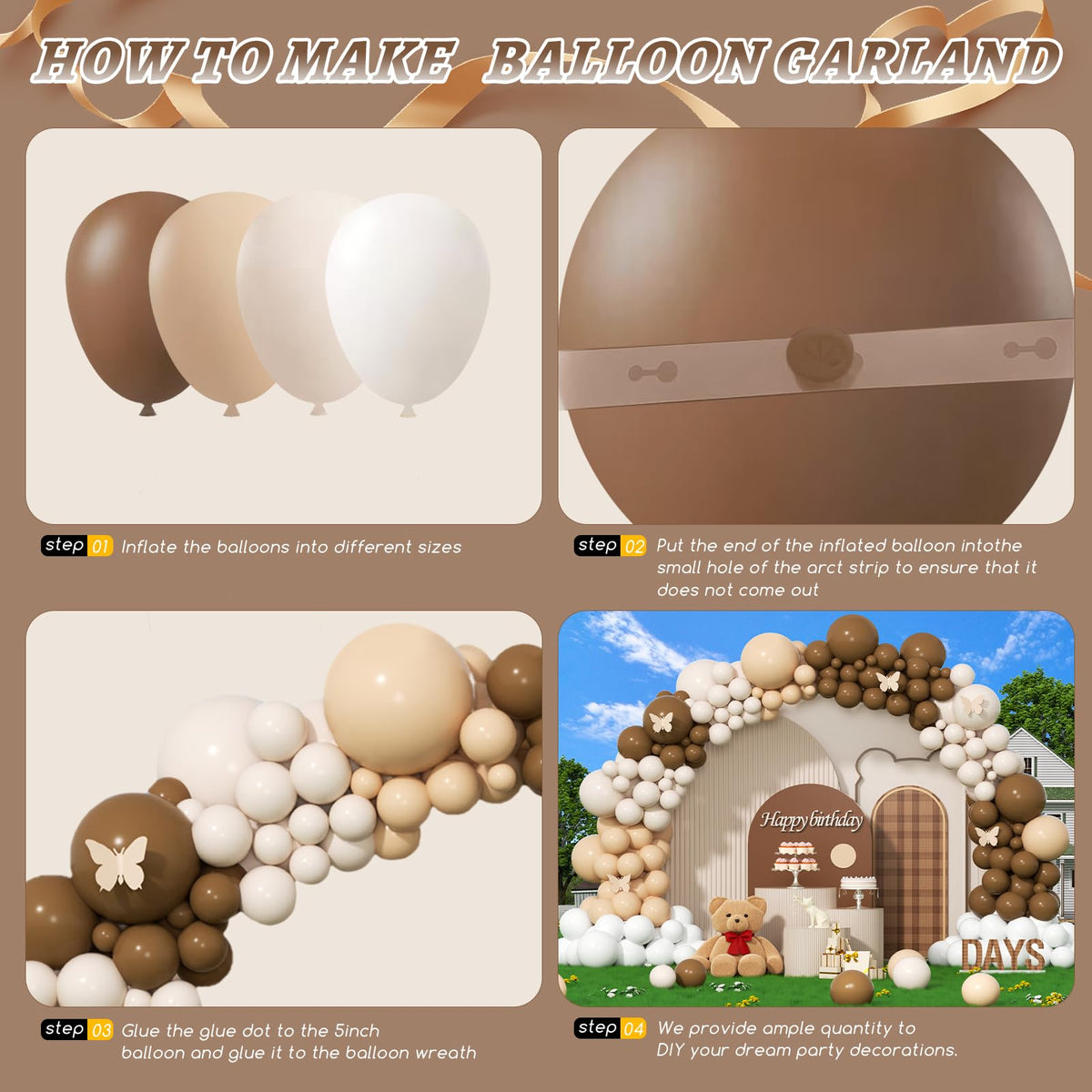 Paxile neutral balloon arch kit 18-inch sand-white balloons for warm ambient glow