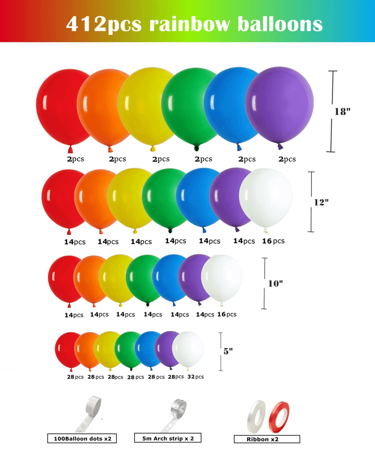 Paxile rainbow arch kit 12-inch balloons for versatile garland designs