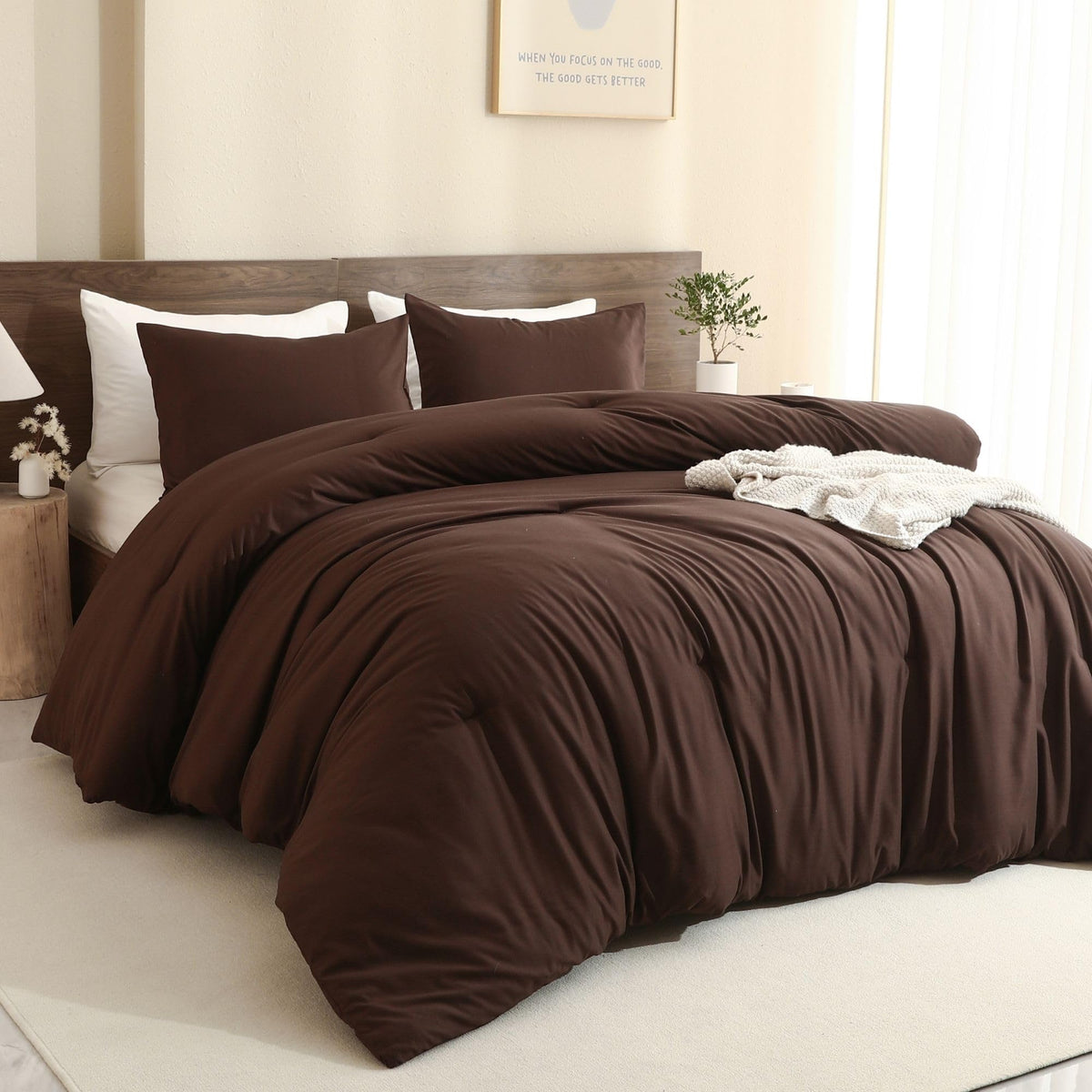 Paxrac brown oversized king comforter 120x98 on bed for a polished, draped look