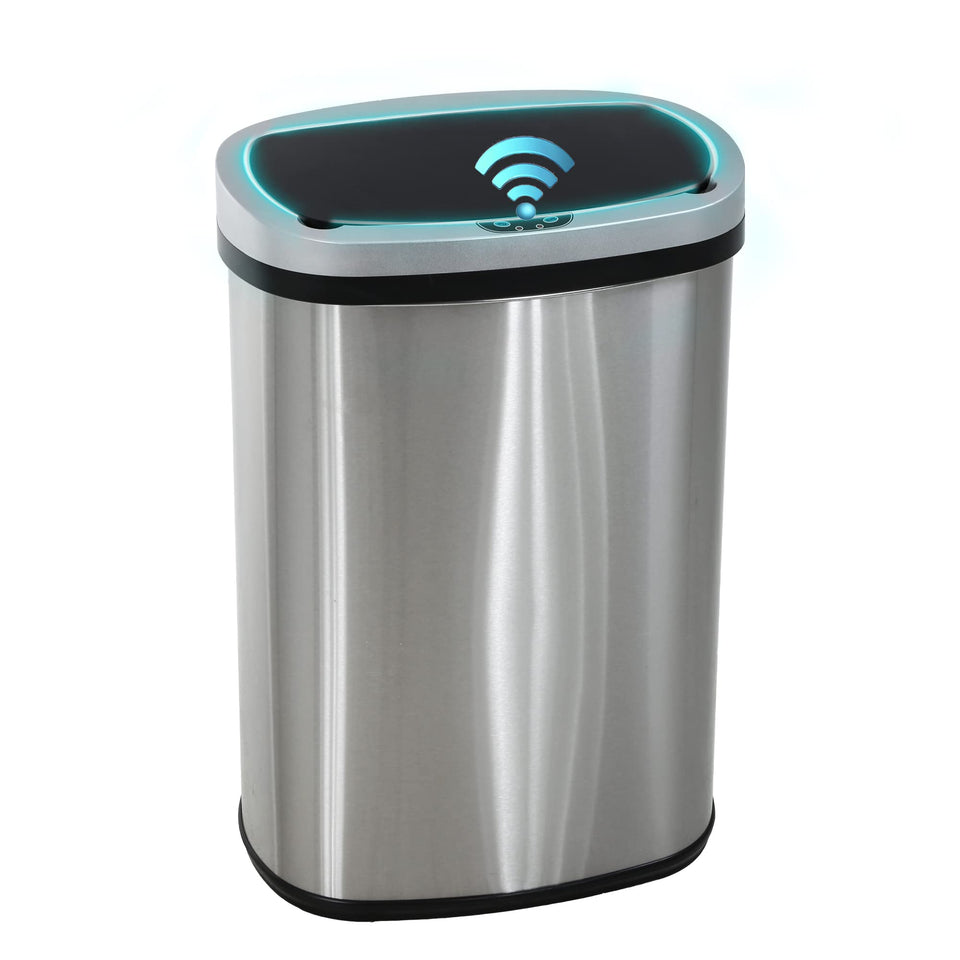 PayLessHere 13gal sensor lid trash can enables hands-free waste disposal.
