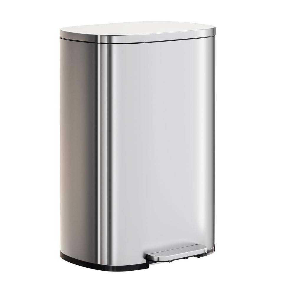 PayLessHere trash can lid with soft-close mechanism in stainless steel.