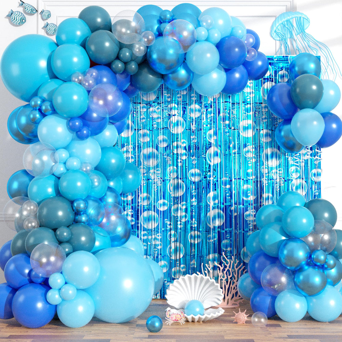 PaYoLorn Under the Sea blue fringe curtain backdrop adds dramatic party ambiance.