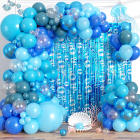 PaYoLorn Under the Sea blue fringe curtain backdrop adds dramatic party ambiance.