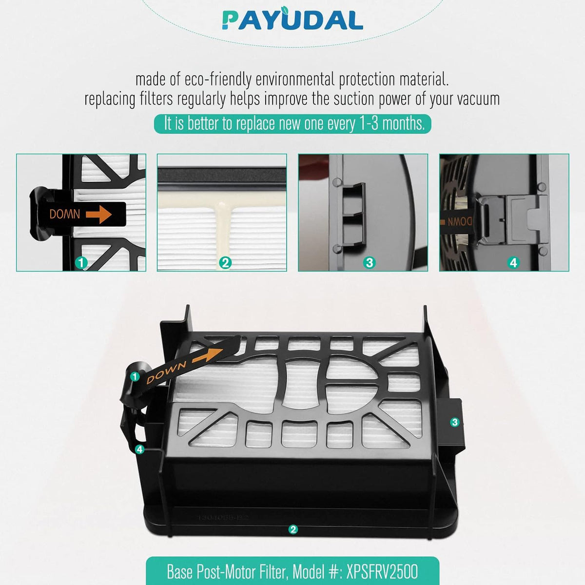 PAYUDAL base pre motor felt filter balances airflow.