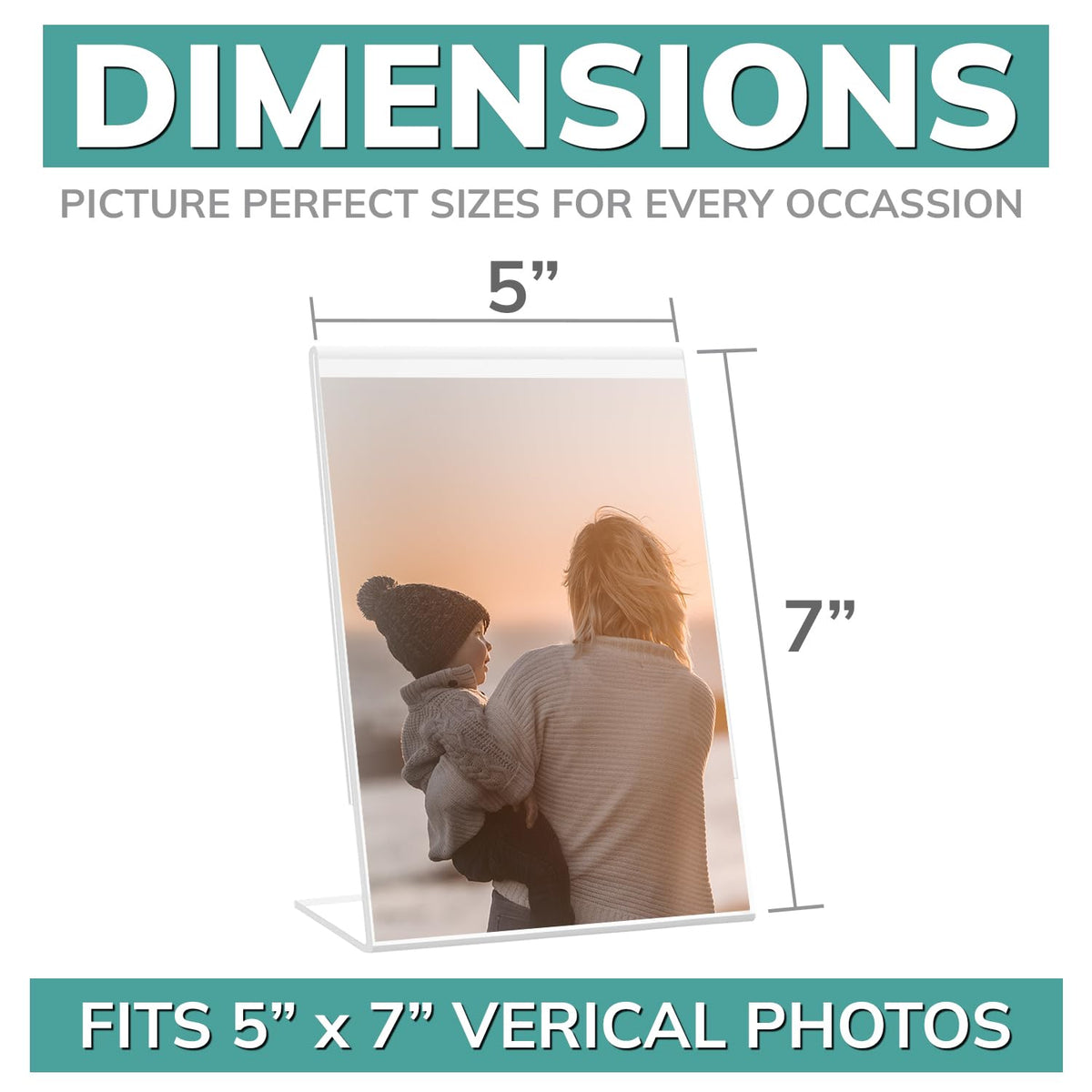 PBF 5x7 acrylic sign holder angled side view ideal for tabletop signage.